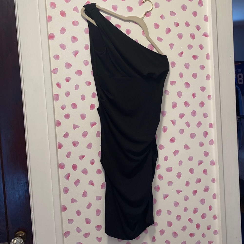 Nicole Miller One Shoulder Little Black Ruched Body Con Dress Size 2